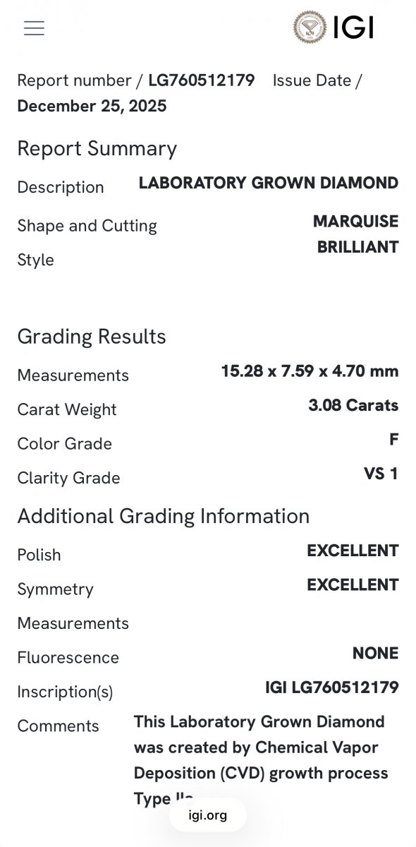 Lab-grown geelgouden marquise solitair ring 3.26 crt.